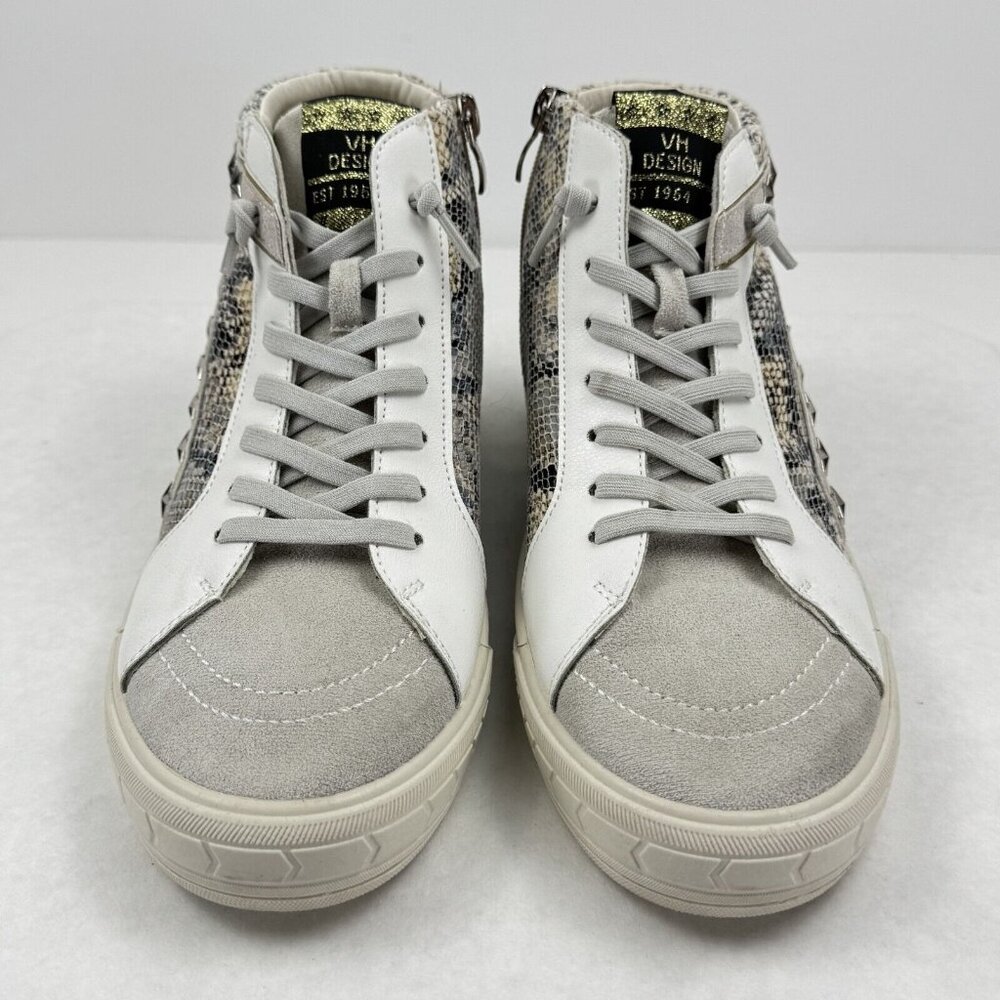 Vintage Havana Womens Gray Snake Cliff High Top Sneakers Side Zip Laces Size 8.5 - Picture 2 of 16